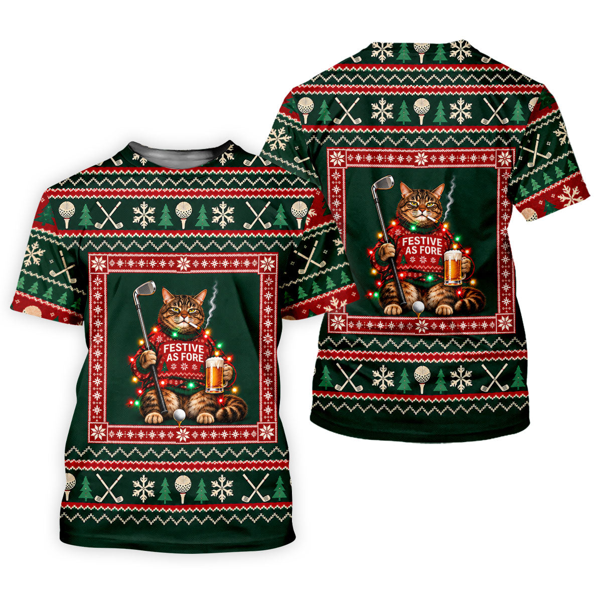 Festive As Fore Cat Beer Christmas Golf Shirt, Golf Gifts For Men, Mens Golf Clothing