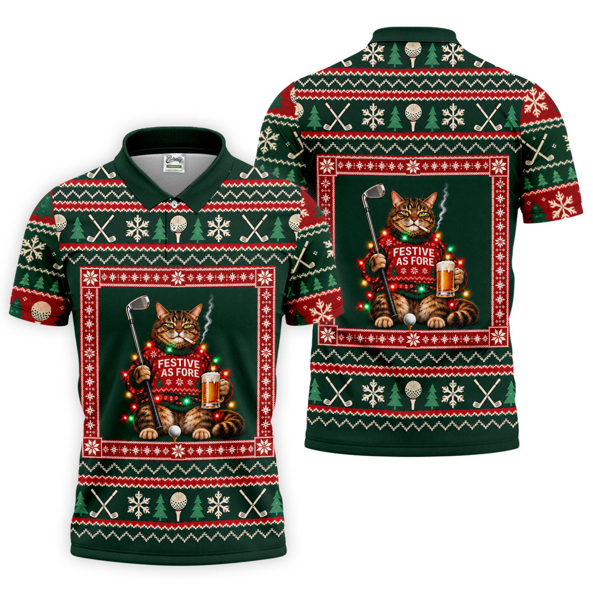 Festive As Fore Cat Beer Christmas Golf Shirt, Golf Gifts For Men, Mens Golf Clothing