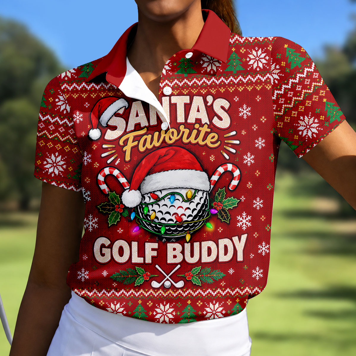 Santa's Favorite Buddy Christmas Golf Shirt, Ladies Golf Apparel, Womens Golf Apparel