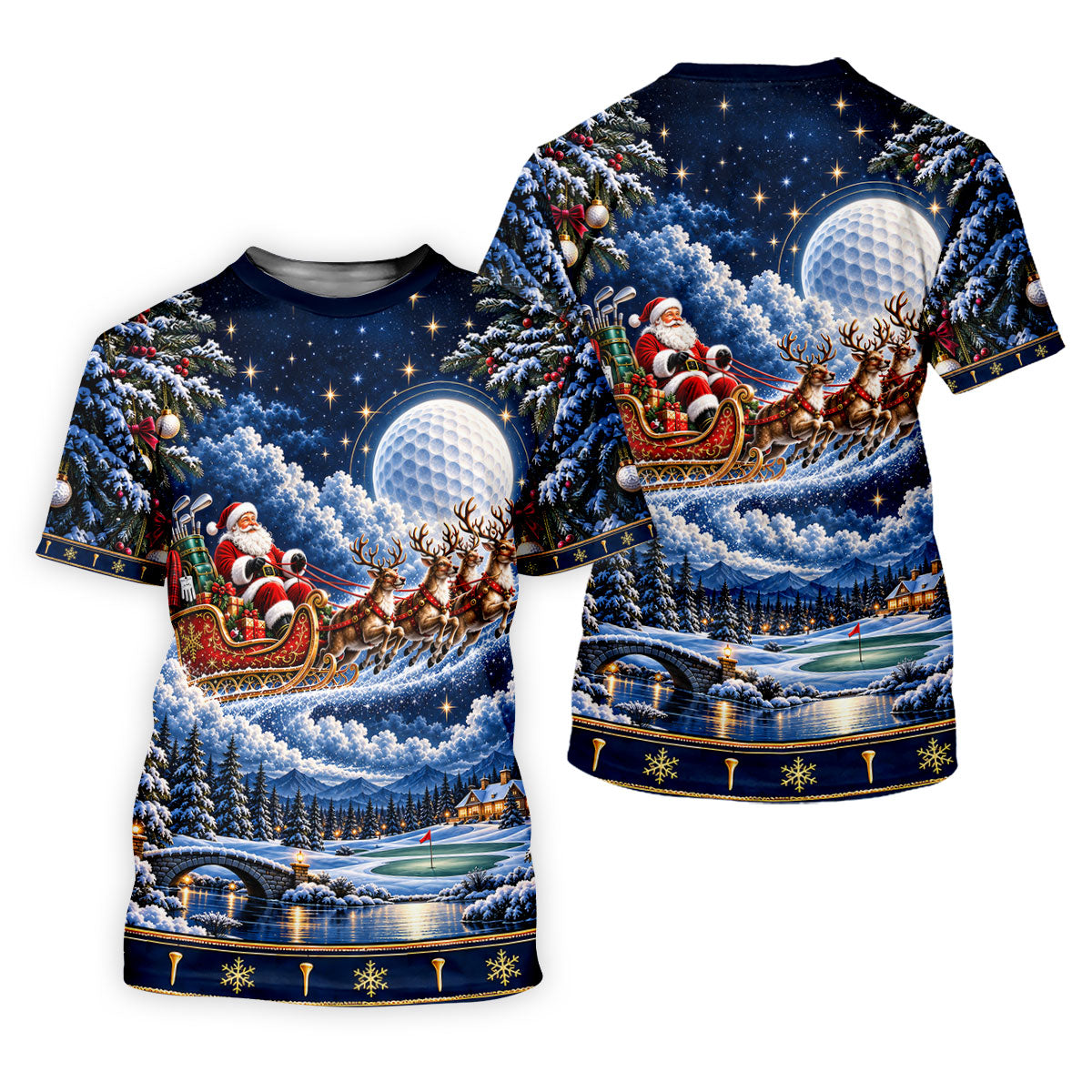Santa Sleigh Golf Moon Christmas Golf Shirt, Womens Golf Tops, Golf Gifts For Women