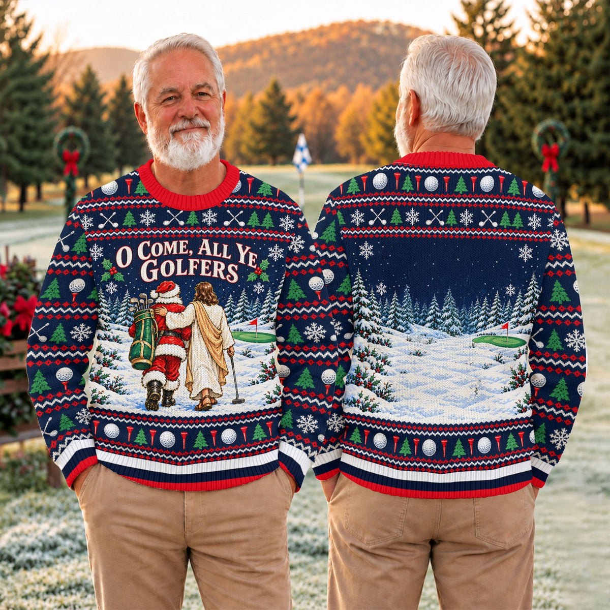 O Come All Ye Golfers Ugly Christmas Sweater, Funny Xmas Gift, Funny Christmas Outfit