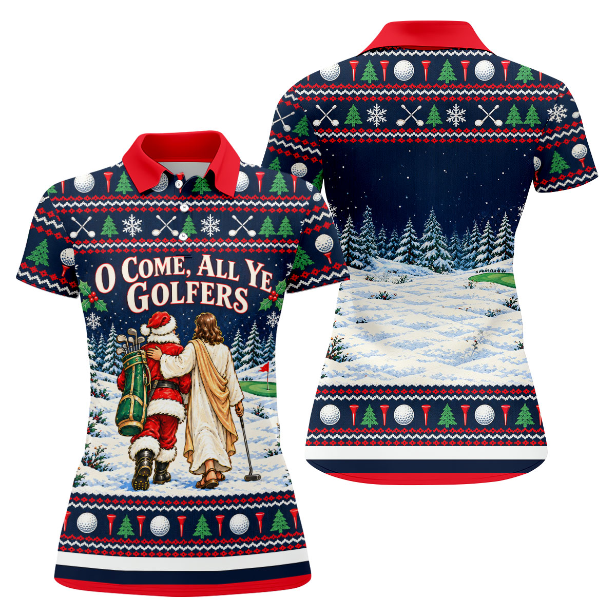 O Come All Ye Golfers Christmas Golf Shirt, Ladies Golf Shirts, Womens Golf Clothing