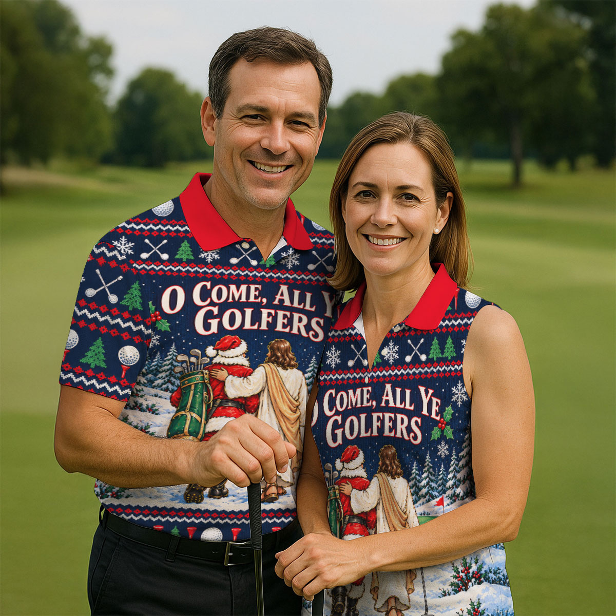 O Come All Ye Golfers Christmas Golf Shirt, Golf Polo For Men, Funny Mens Golf Shirts