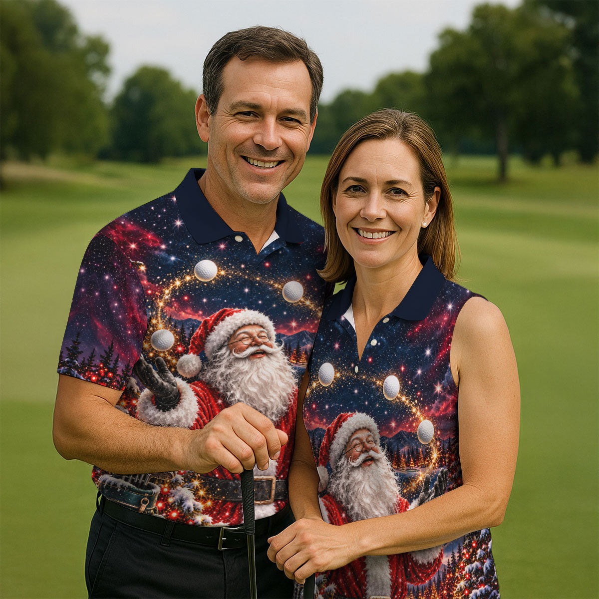 Santa Juggling Golf Balls Christmas Golf Shirt, Mens Golf Polo, Golf Shirts For Men