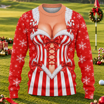 Candy Stripe Corset Ugly Christmas Sweater, Christmas Gifts, Funny Holiday Sweater