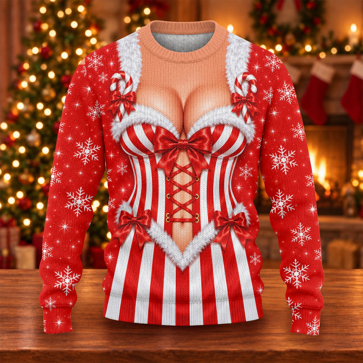 Candy Stripe Corset Ugly Christmas Sweater, Christmas Gifts, Funny Holiday Sweater