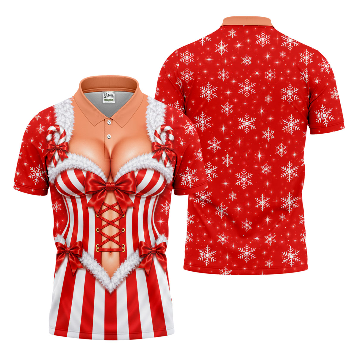 Candy Stripe Corset Christmas Golf Shirt, Mens Golf Polo, Funny Mens Golf Shirts