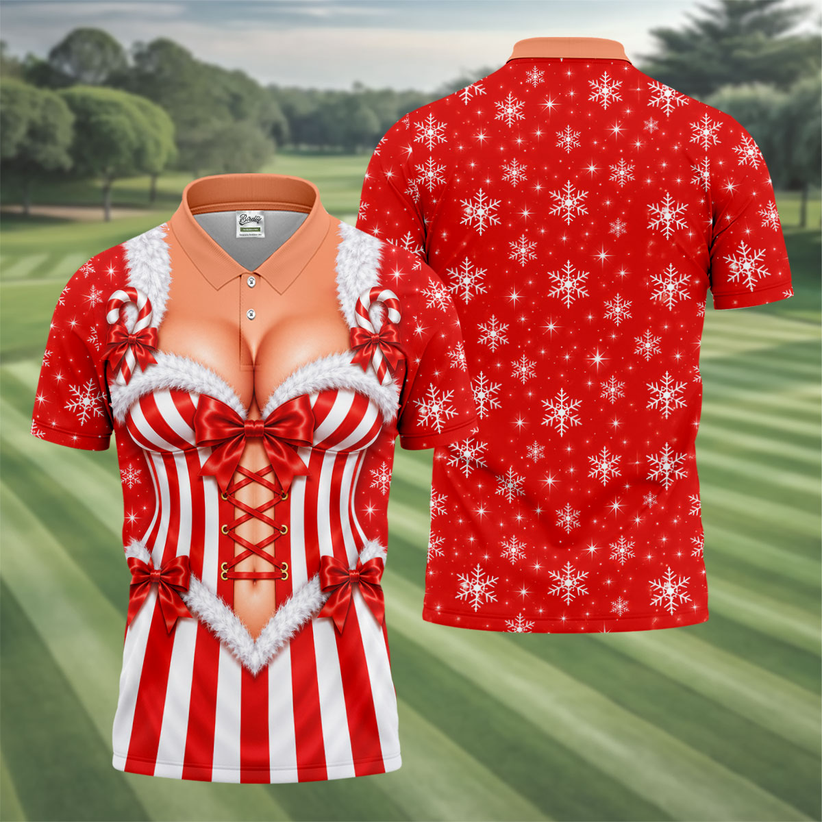 Candy Stripe Corset Christmas Golf Shirt, Mens Golf Polo, Funny Mens Golf Shirts
