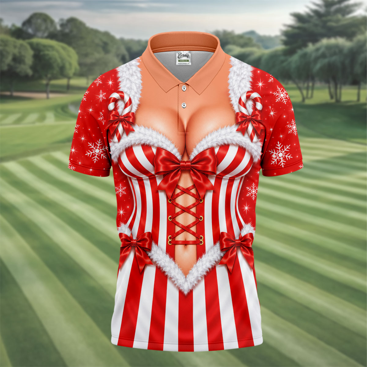 Candy Stripe Corset Christmas Golf Shirt, Mens Golf Polo, Funny Mens Golf Shirts