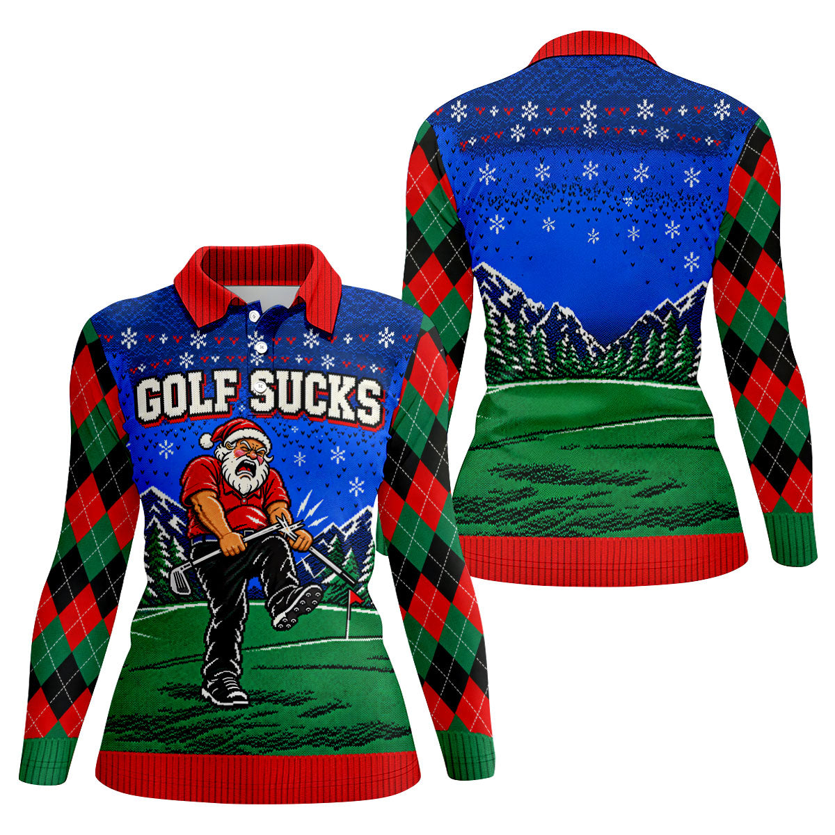 Golf Sucks Angry Santa Christmas Golf Shirt, Womens Golf Tops, Ladies Golf Shirts