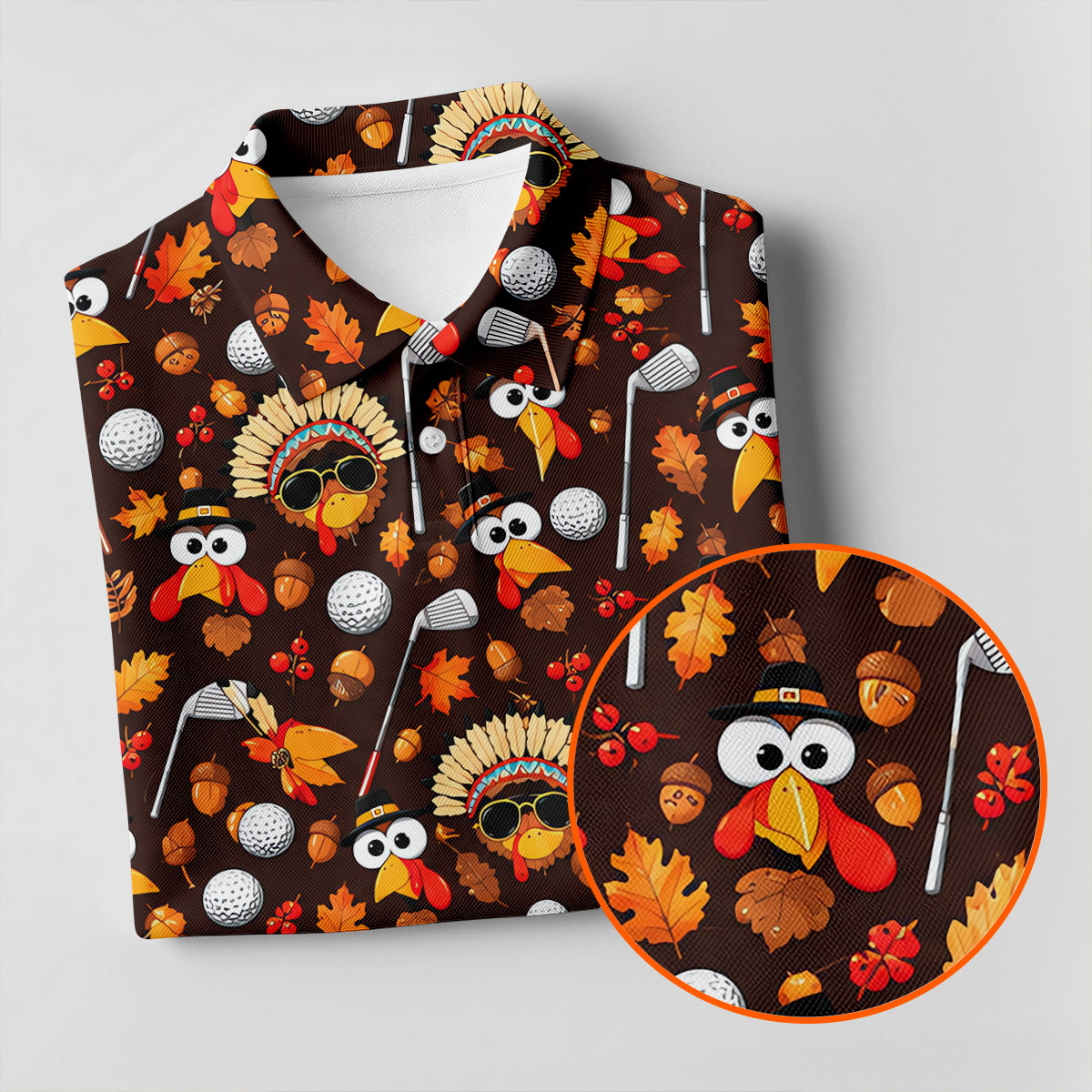 Golf Turkey Pattern Thanksgiving Golf Shirt, Mens Golf Polo, Golf Shirts For Men