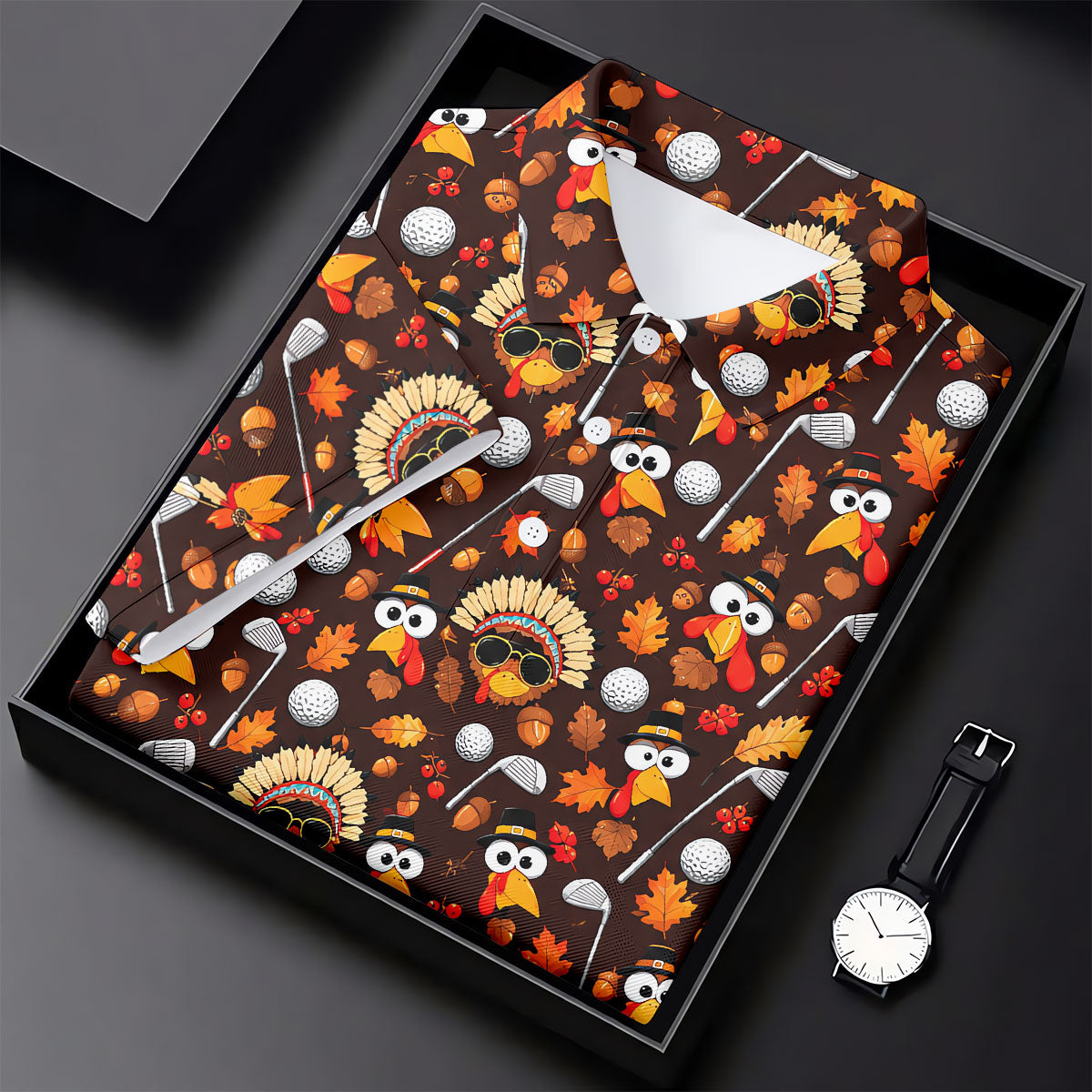 Golf Turkey Pattern Thanksgiving Golf Shirt, Mens Golf Polo, Golf Shirts For Men