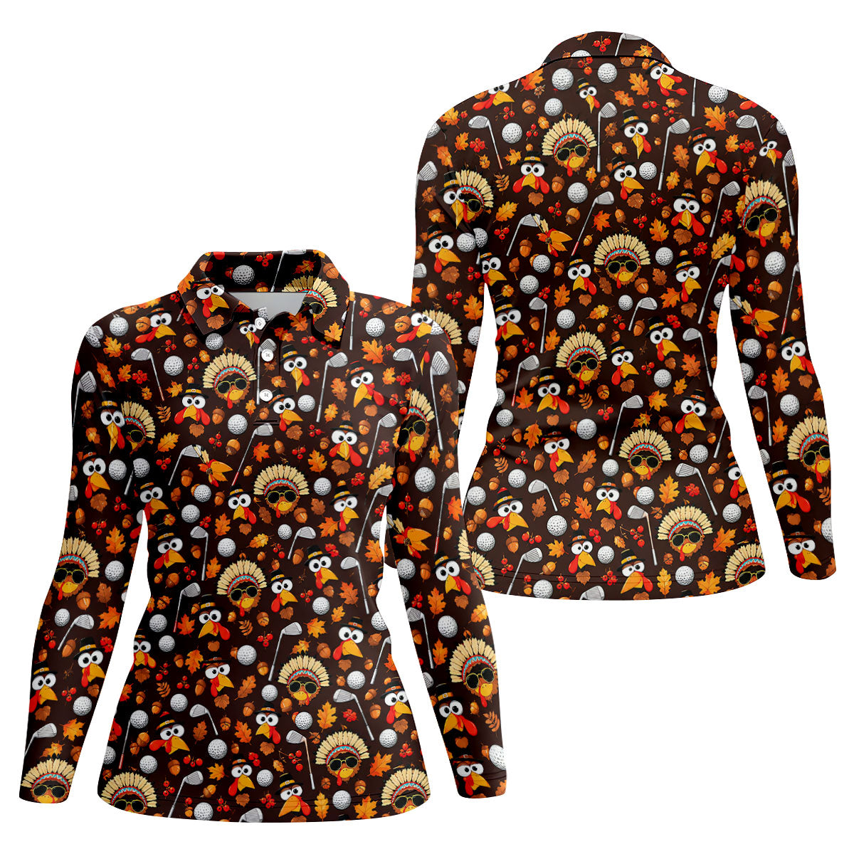 Golf Turkey Pattern Thanksgiving Golf Shirt, Womens Golf Tops, Ladies Golf Shirts