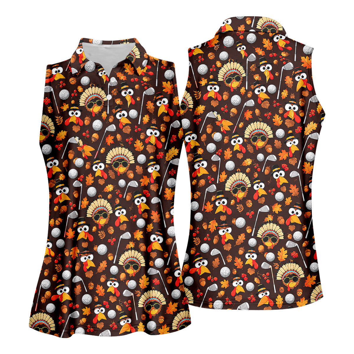 Golf Turkey Pattern Thanksgiving Golf Shirt, Womens Golf Tops, Ladies Golf Shirts