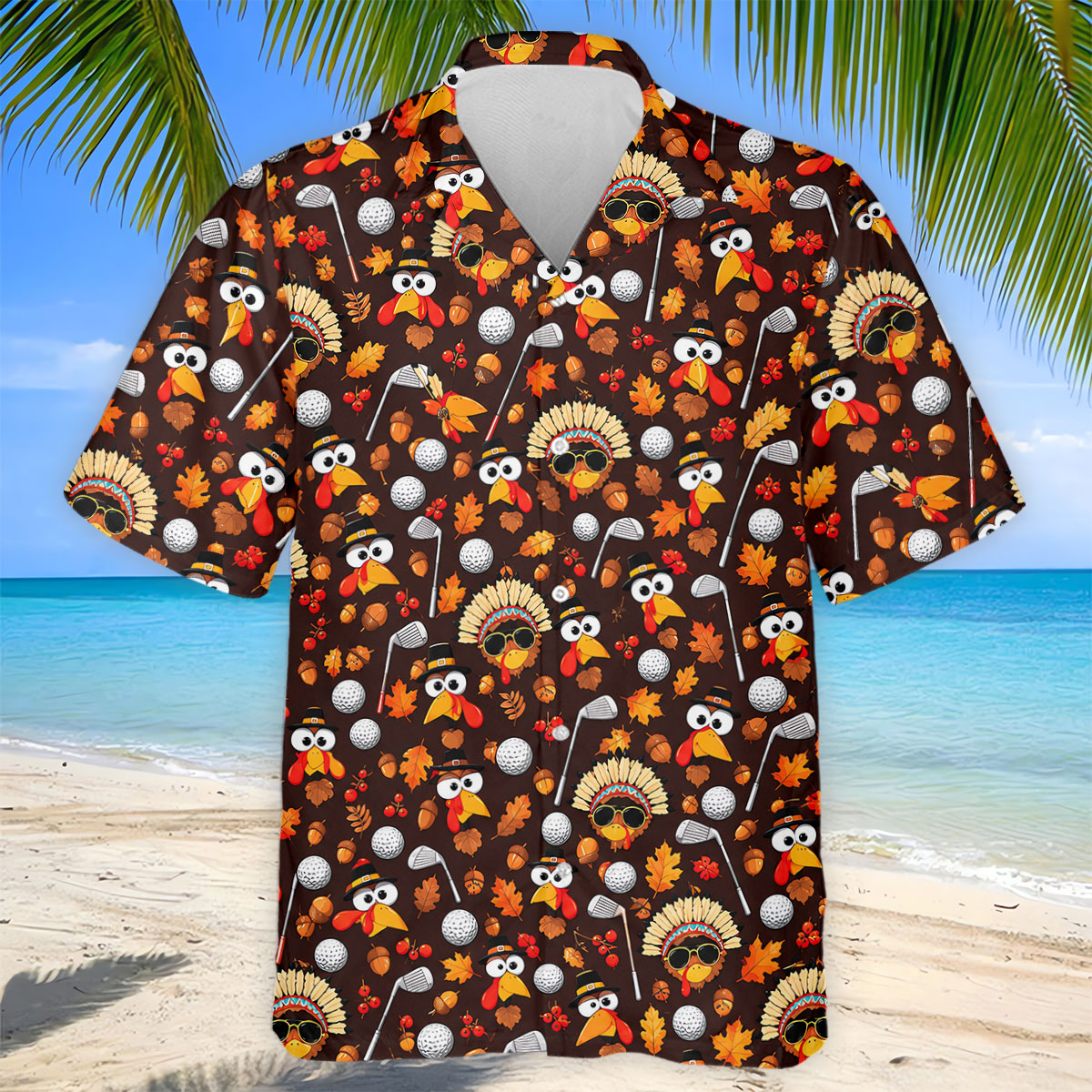 Golf Turkey Pattern Thanksgiving Golf Shirt, Mens Golf Polo, Golf Shirts For Men