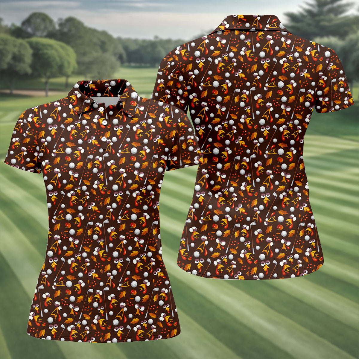 Golf Balls Turkey Fall Thanksgiving Golf Shirt, Womens Golf Apparel, Ladies Golf Tops
