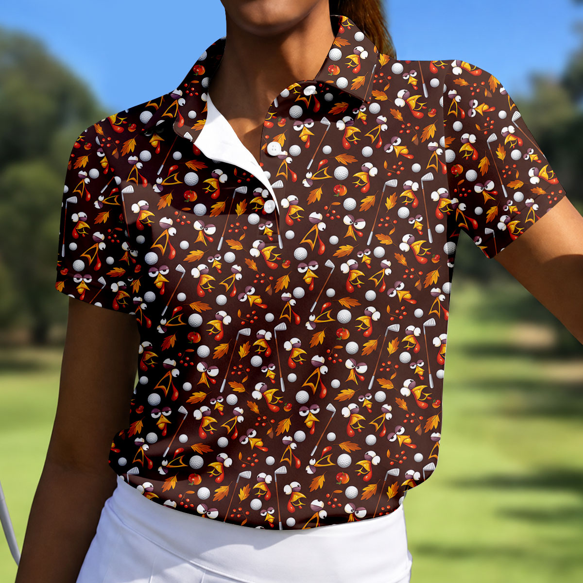 Golf Balls Turkey Fall Thanksgiving Golf Shirt, Womens Golf Apparel, Ladies Golf Tops