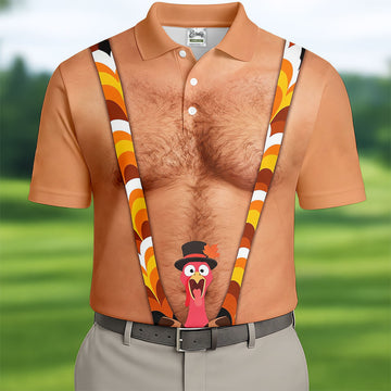 Funny Turkey Suspenders Thanksgiving Golf Shirt, Mens Golf Apparel, Golf Polo For Men