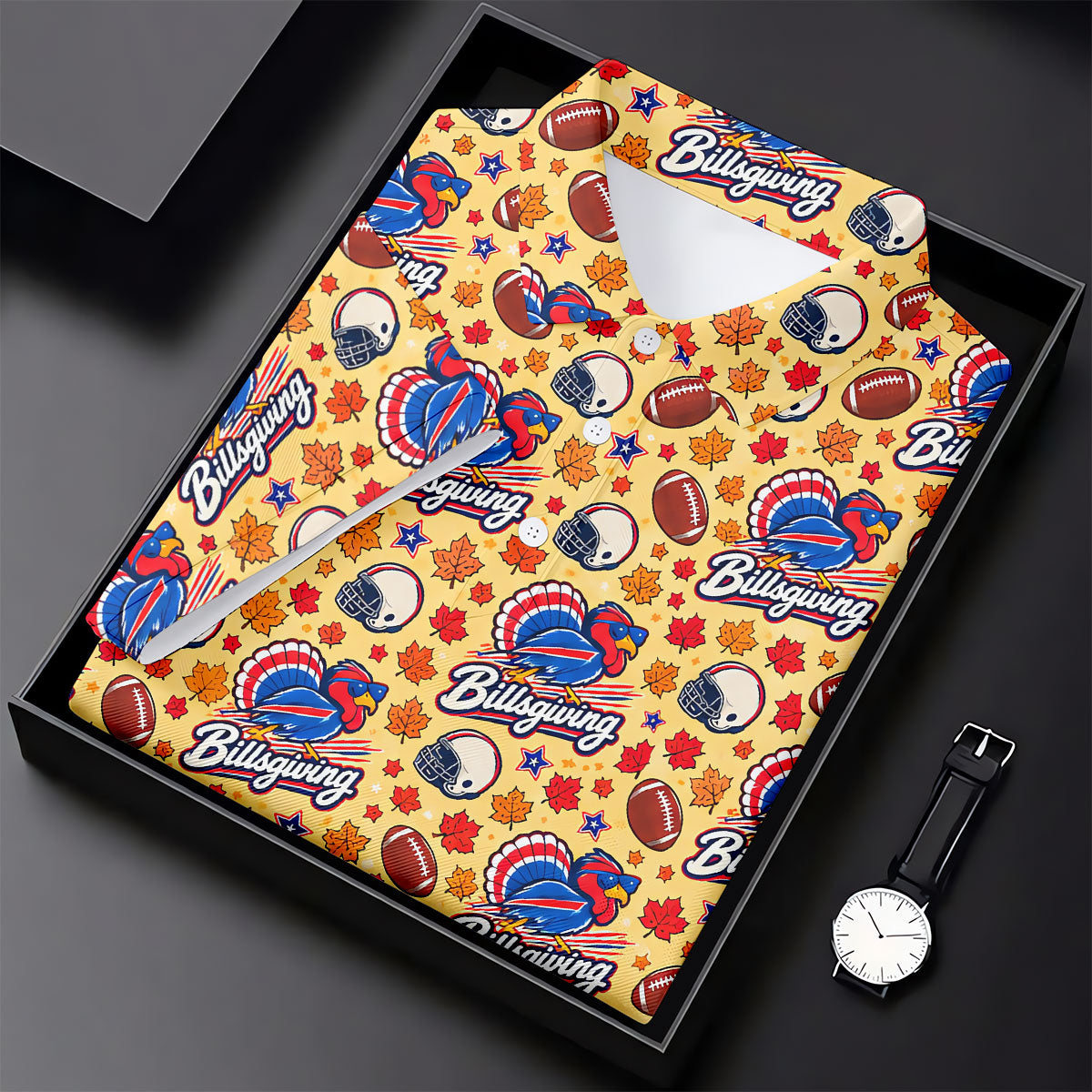 Yellow Football Leaves Thanksgiving Golf Shirt, Golf Shirts For Men, Mens Golf Shirts