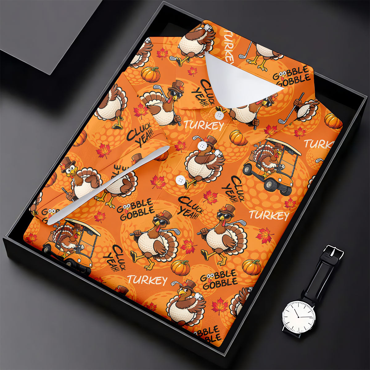 Turkey Golf Cart Thanksgiving Golf Shirt, Mens Golf Clothing, Funny Mens Golf Shirts