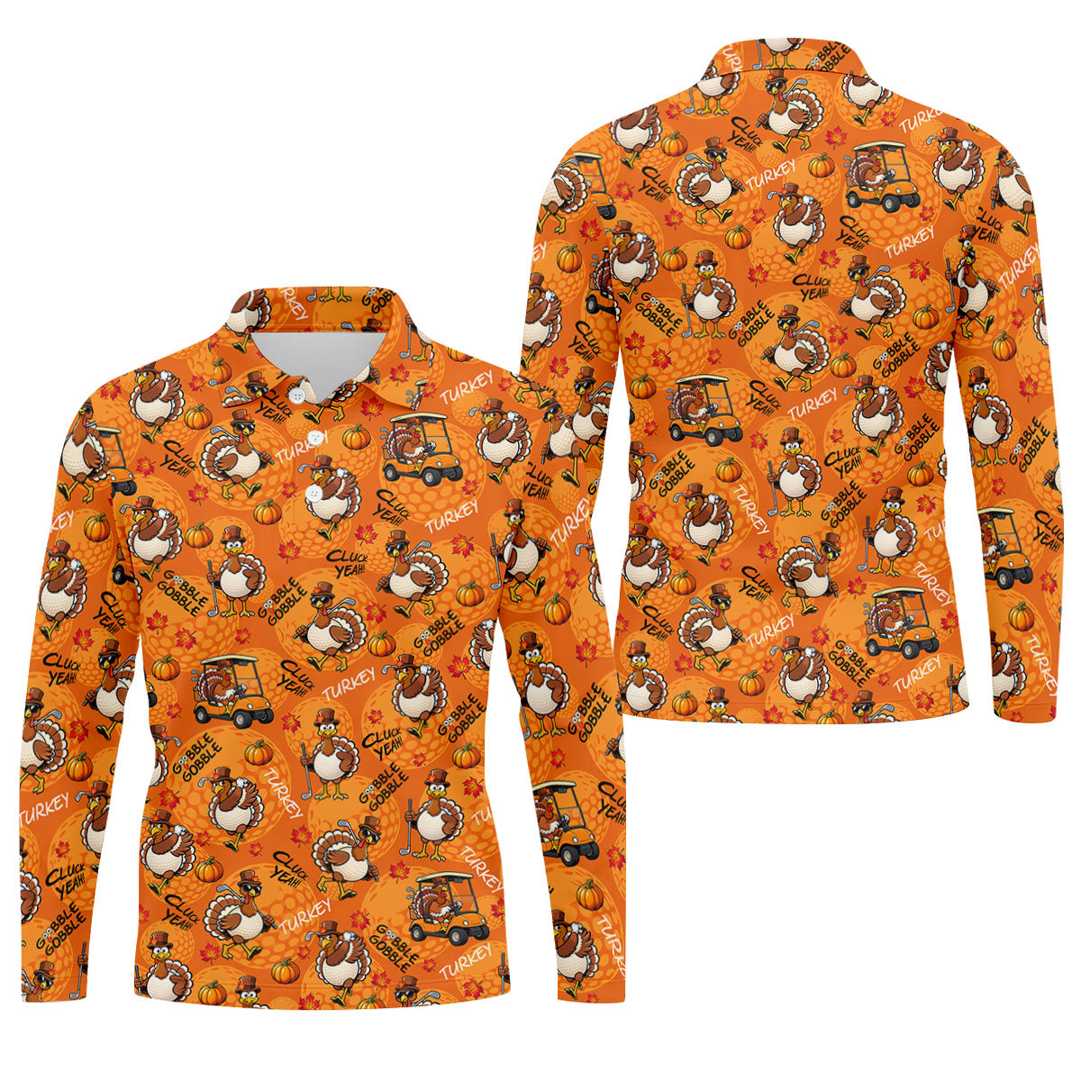 Turkey Golf Cart Thanksgiving Golf Shirt, Mens Golf Clothing, Funny Mens Golf Shirts