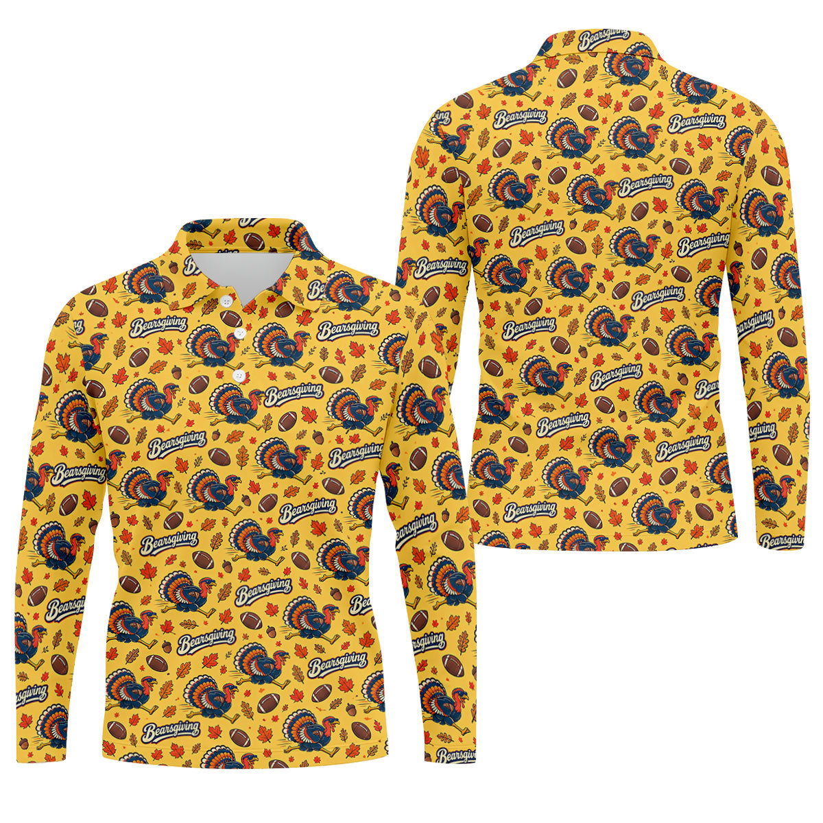 Yellow Turkey Leaves Thanksgiving Golf Shirt, Funny Mens Golf Shirts, Mens Golf Polo