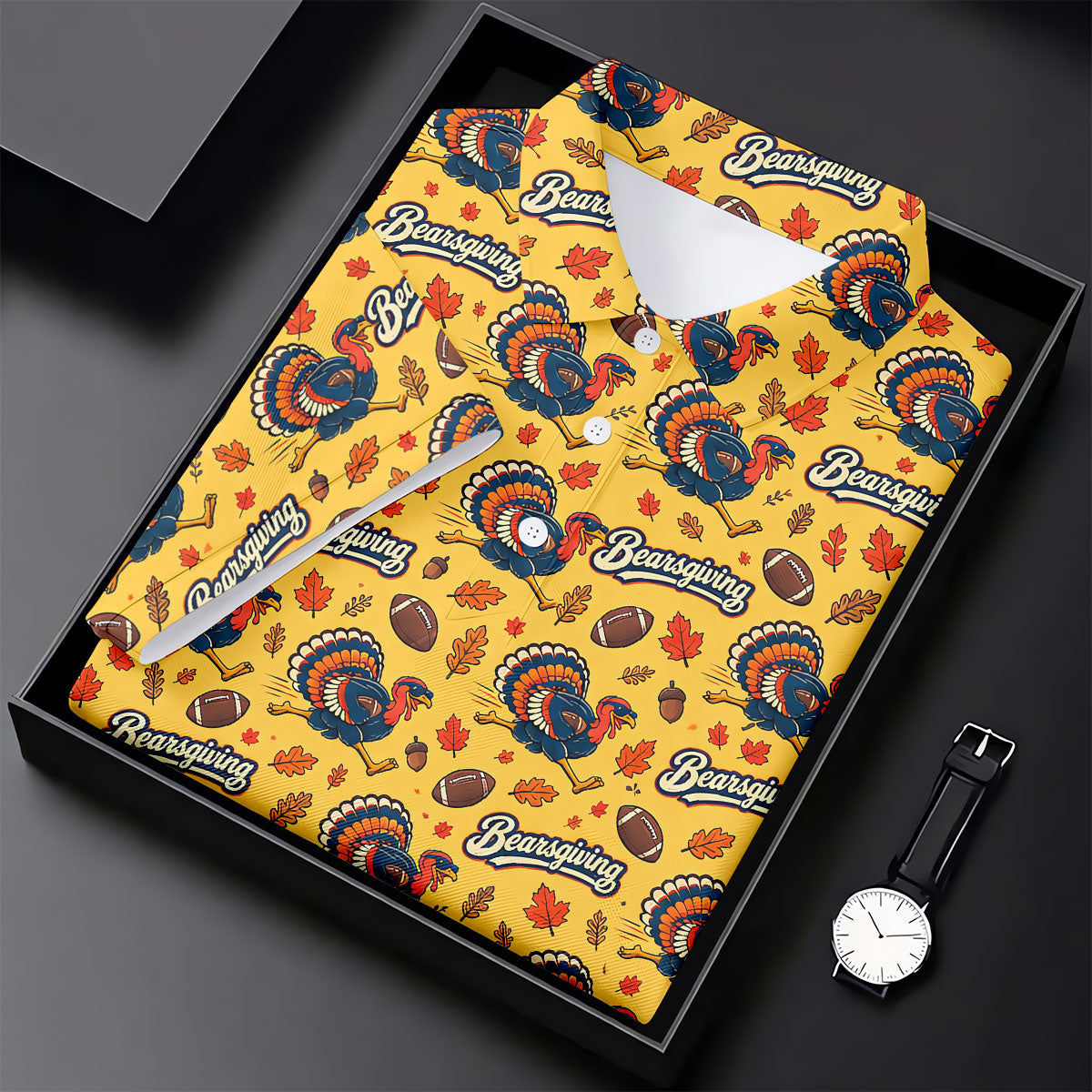 Yellow Turkey Leaves Thanksgiving Golf Shirt, Funny Mens Golf Shirts, Mens Golf Polo