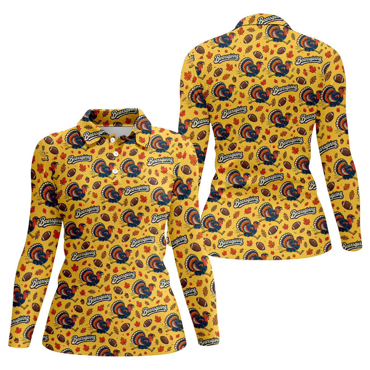 Yellow Turkey Leaves Thanksgiving Golf Shirt, Ladies Golf Shirts, Womens Golf Apparel