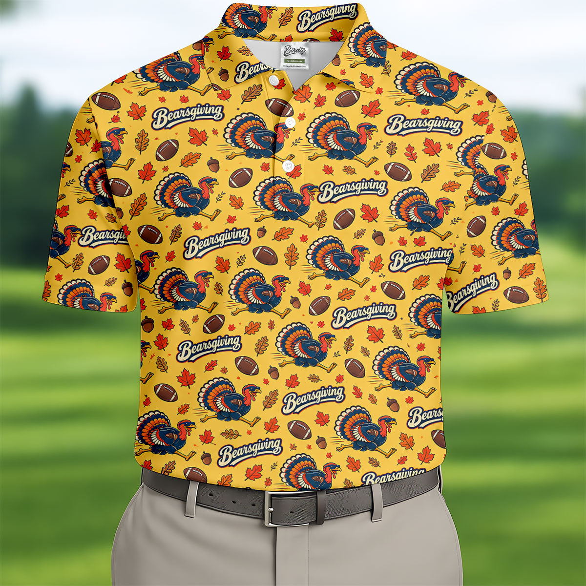 Yellow Turkey Leaves Thanksgiving Golf Shirt, Funny Mens Golf Shirts, Mens Golf Polo
