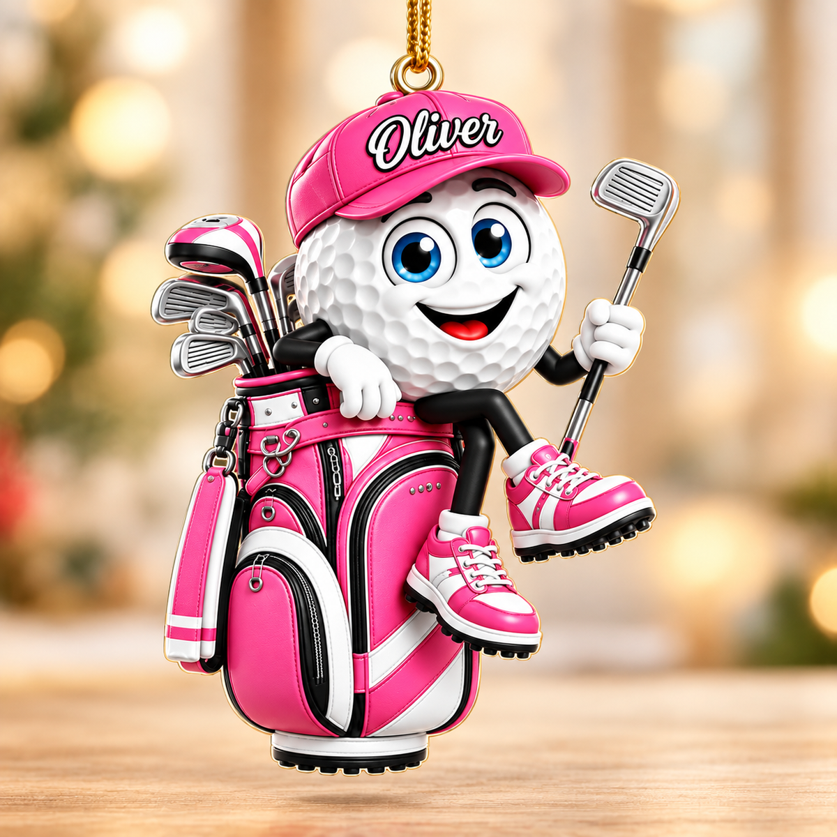 Custom Name Golf Ball In Golf Bag Acrylic Ornament, Christmas Gifts, Golf Lover Gifts