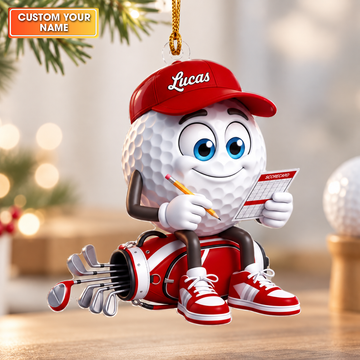 Custom Name Red Golf Scorecard Acrylic Ornament, Christmas Tree Decor, Golfer Gifts