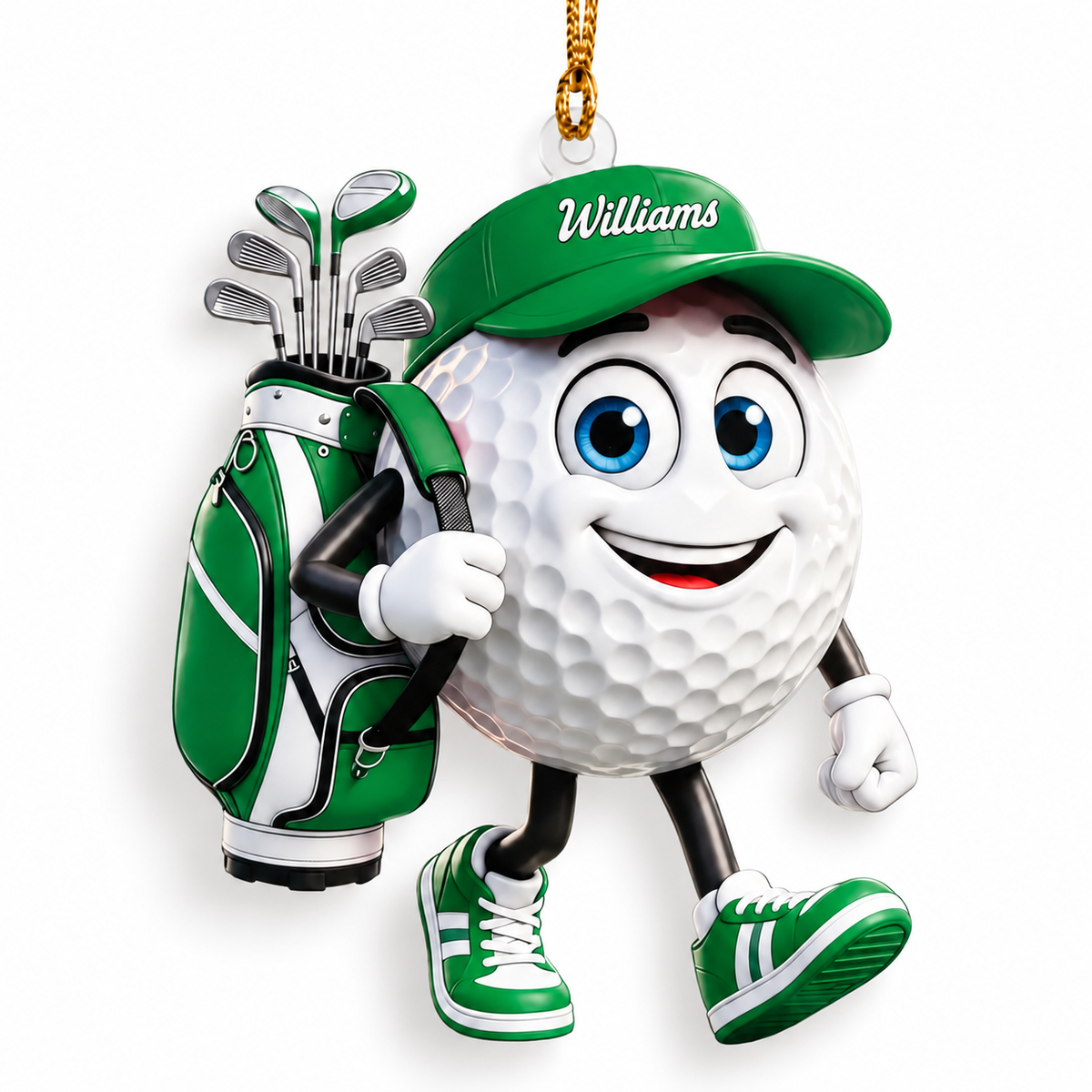 Custom Name Green Walking Golf Ball Acrylic Ornament, Christmas Ornaments, Golf Gifts