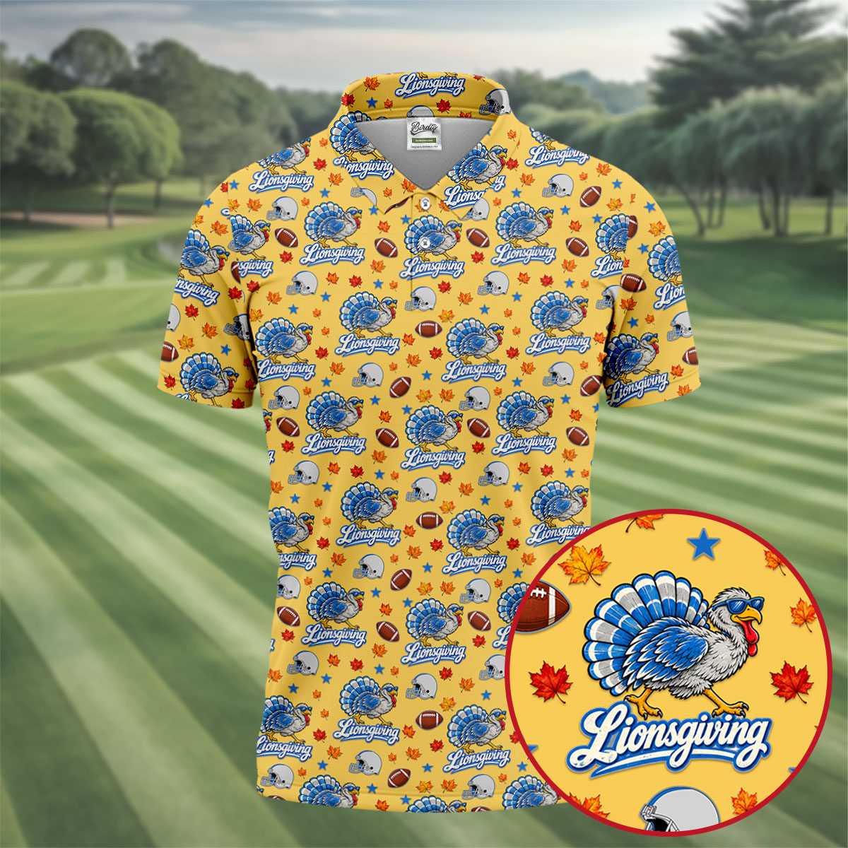 Lionsgiving Thanksgiving Golf Shirt, Golf Shirts For Men, Mens Holiday Golf Shirts