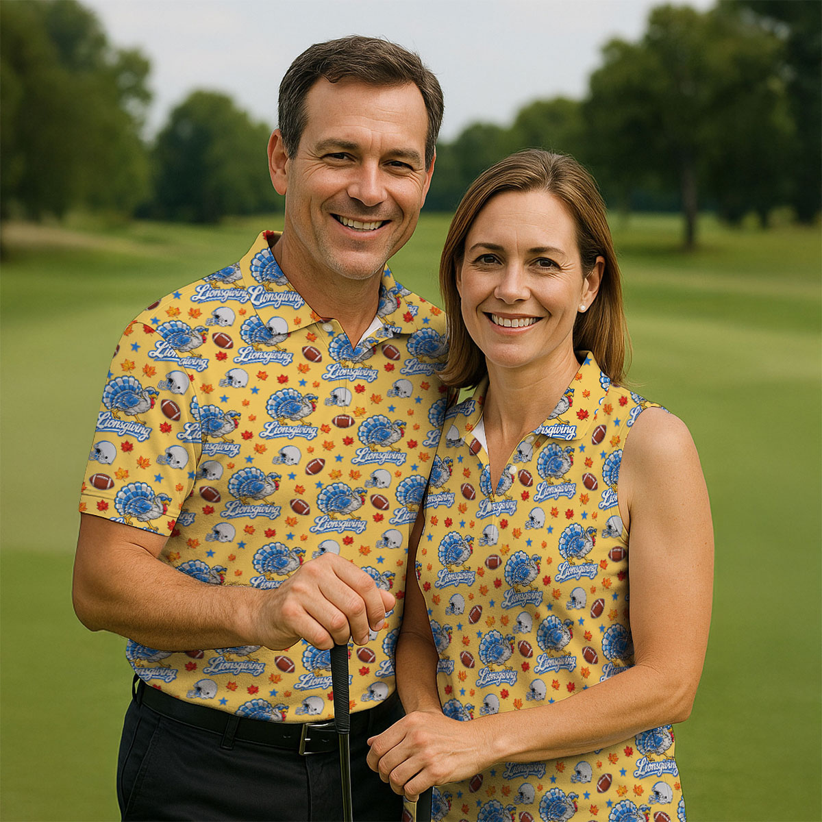 Lionsgiving Thanksgiving Golf Shirt, Golf Shirts For Men, Mens Holiday Golf Shirts