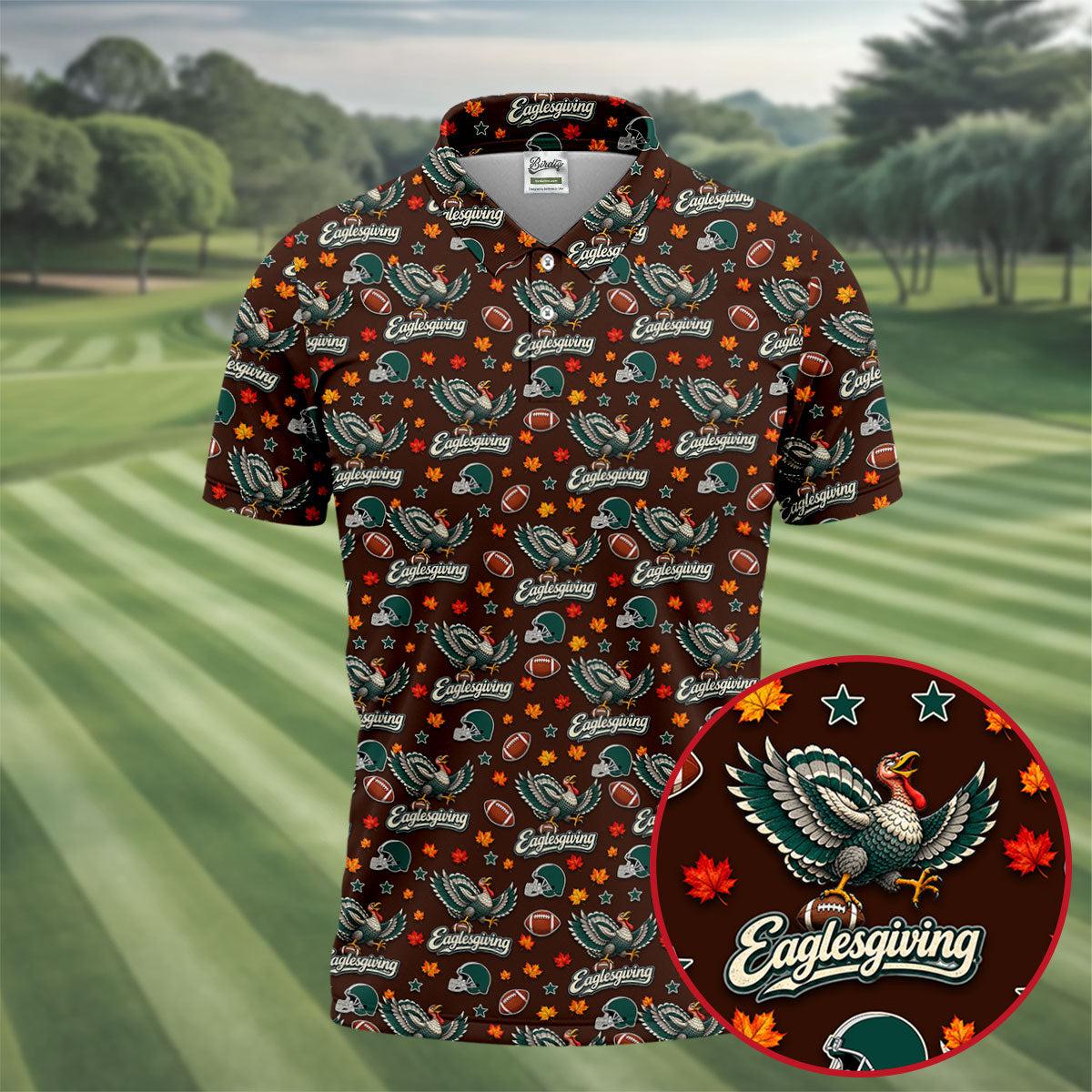 Eaglesgiving Thanksgiving Golf Shirt, Golf Shirts For Men, Funny Mens Golf Shirts