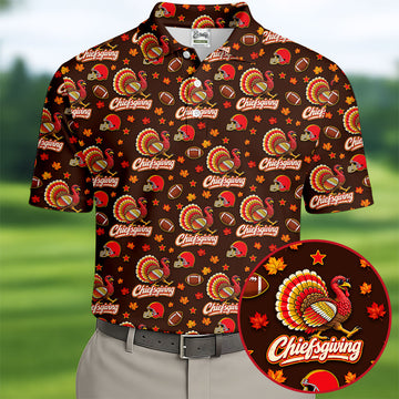 Chiefsgiving Thanksgiving Golf Shirt, Golf Shirts For Men, Funny Mens Golf Shirts