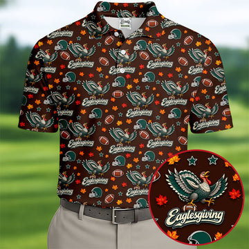 Eaglesgiving Thanksgiving Golf Shirt, Golf Shirts For Men, Funny Mens Golf Shirts
