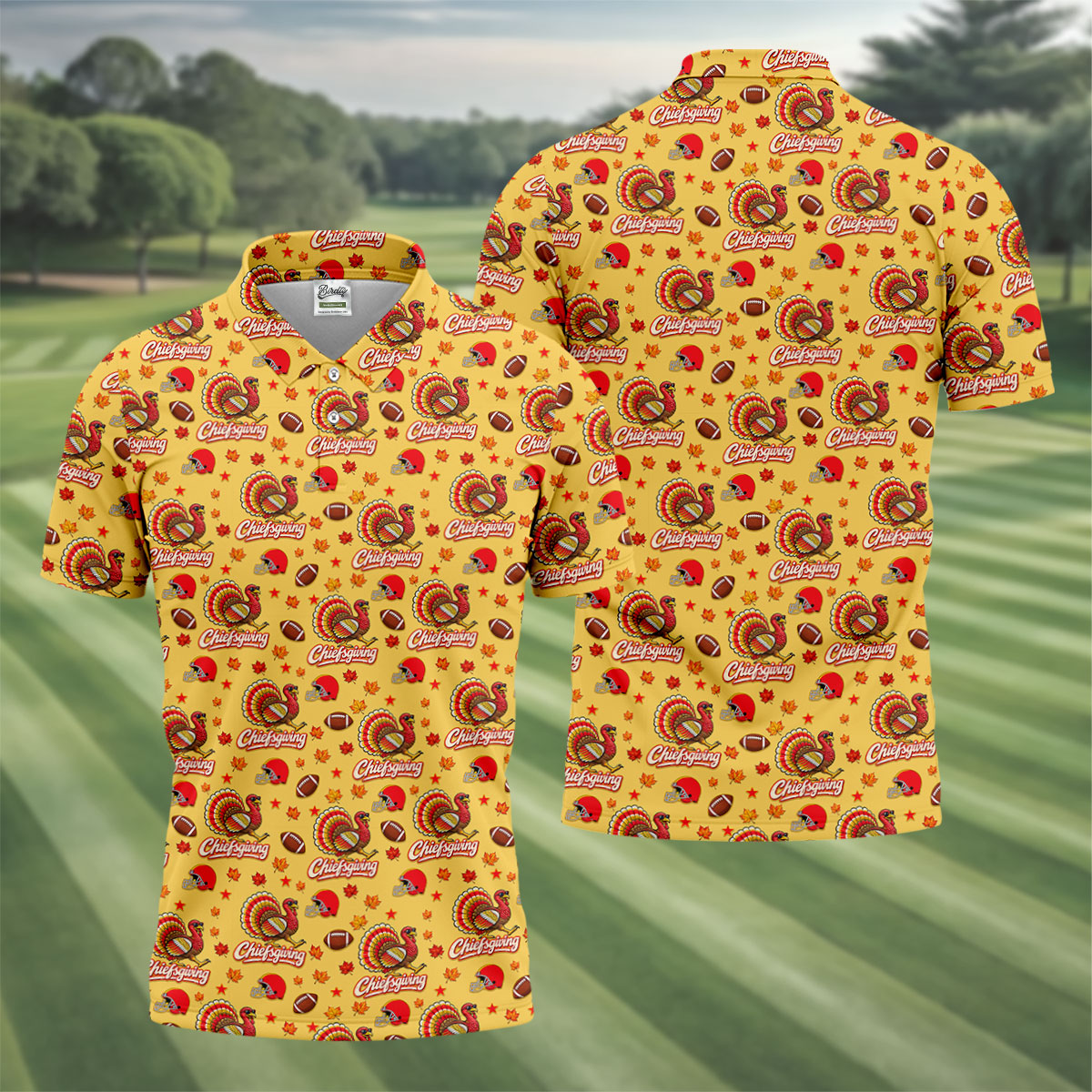 Chiefsgiving Thanksgiving Golf Shirt, Golf Shirts For Men, Mens Holiday Golf Shirts