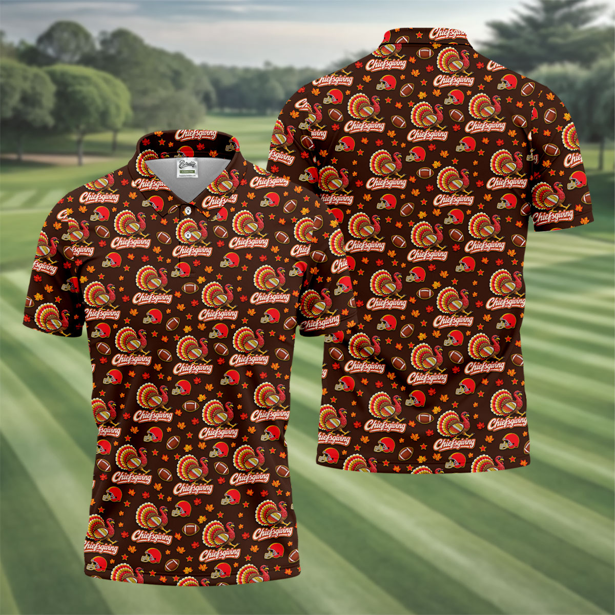Chiefsgiving Thanksgiving Golf Shirt, Golf Shirts For Men, Funny Mens Golf Shirts