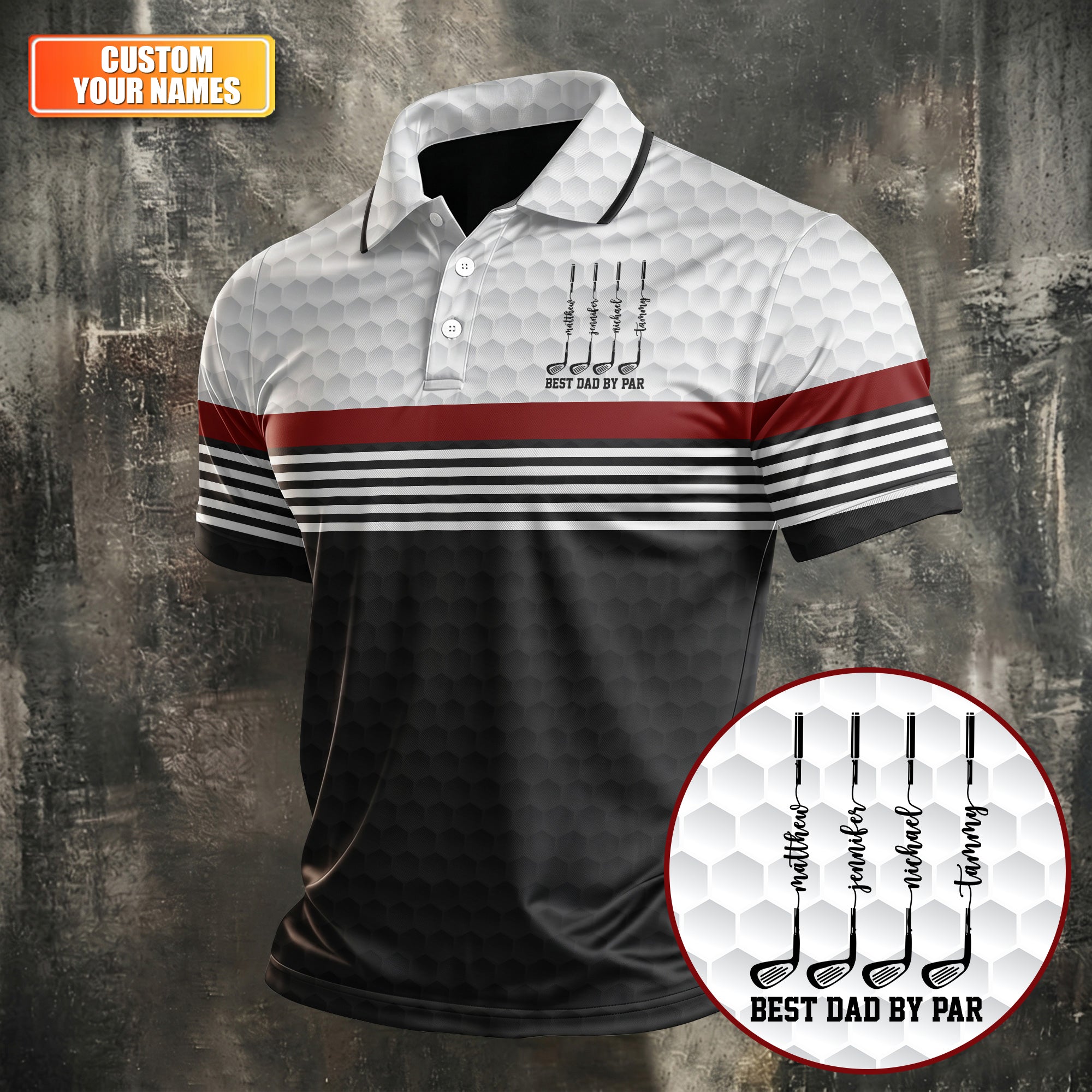 Best Dad By Par Golf Ball Pattern Father's Day Golf Shirt, Golf Gift For Dad, Polo Shirtor Men