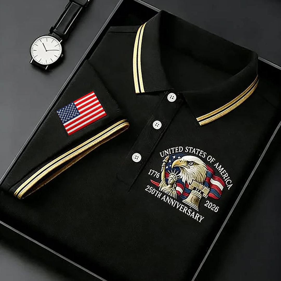 Bald Eagle American Flag 250 Years Black Golf Shirt, Patriotic 4th Of July Golf Shirt For Women