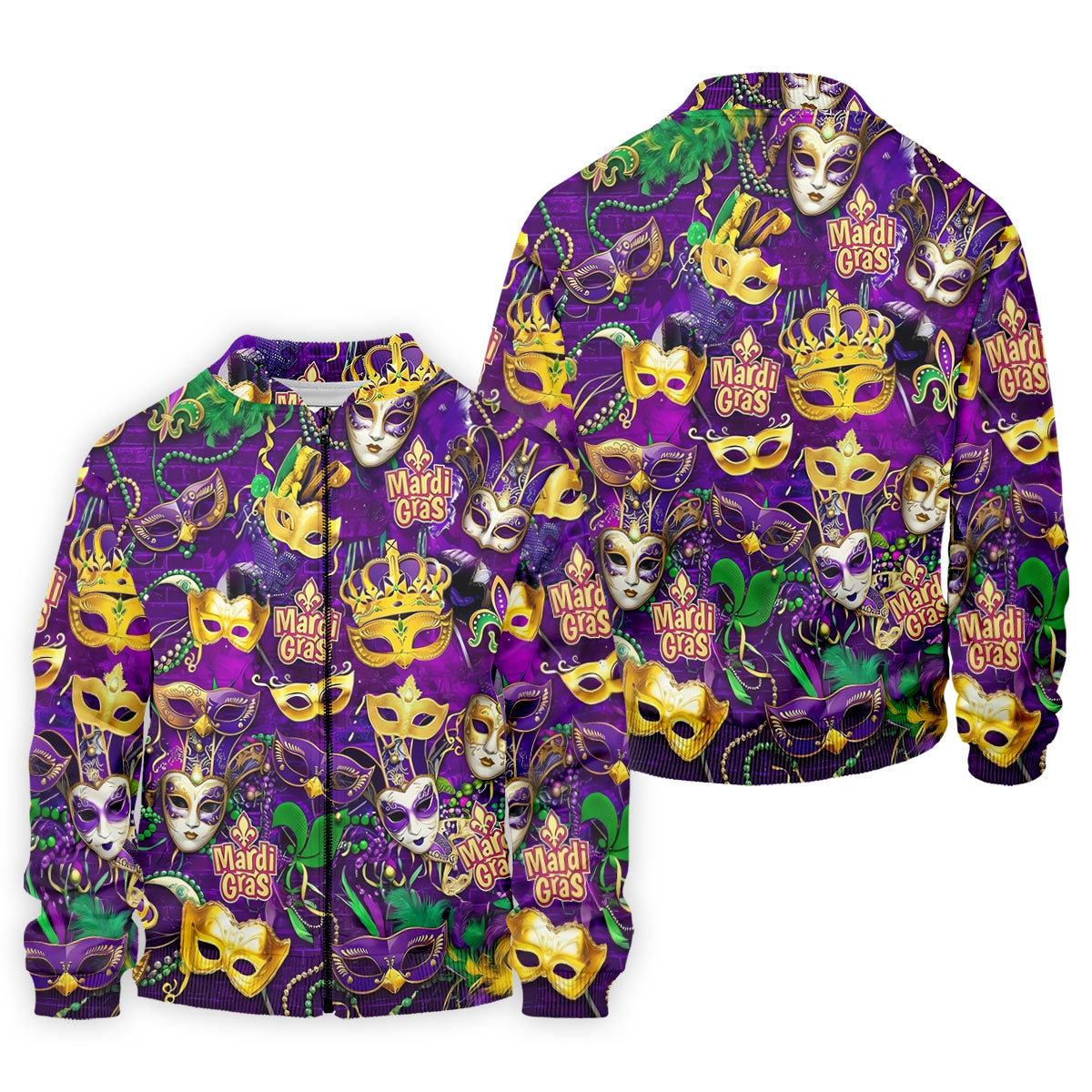 Purple Green Gold Festival Mask Mardi Gras Golf Shirt, Golf Tops For Men, Golf Shirts For Men