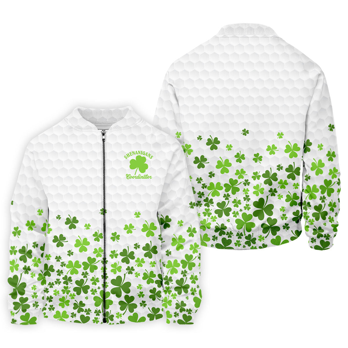 Shenanigans Coordinator Golf Ball Pattern St Patrick Day White Golf Shirt, Golf Tops For Men, Golf Shirts For Men