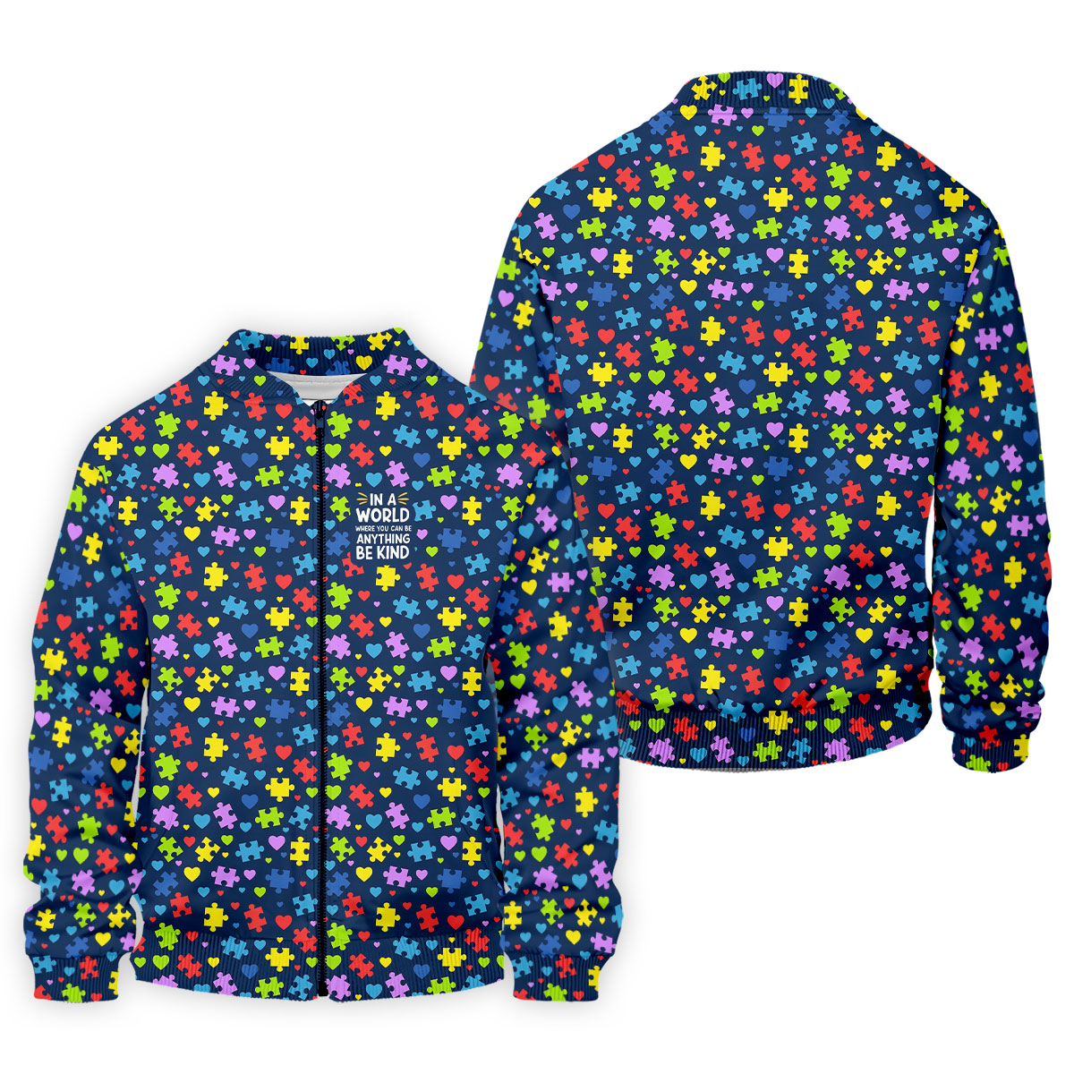 In A World Where You Can Be Anything Be Kind Autism Awareness Puzzle Pattern Navy Golf Shirt, Polo ShirtFor Men