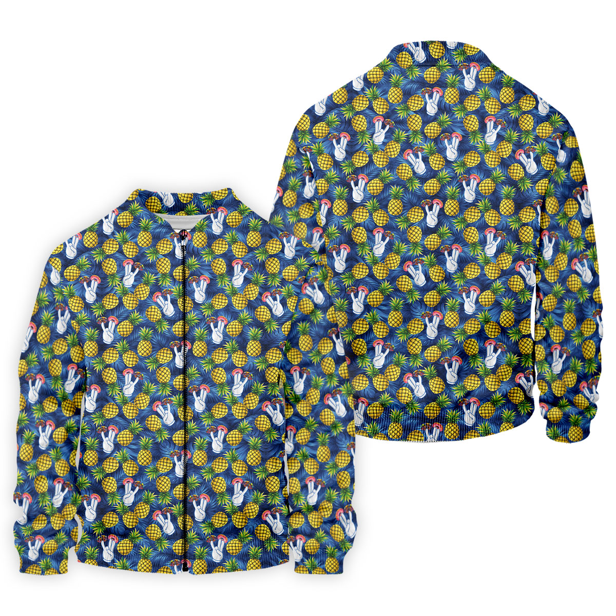 Hawaiian Pineapples Donut Finger Blue Green Yellow Fun Golf Shirts For Men, Polo ShirtFor Men