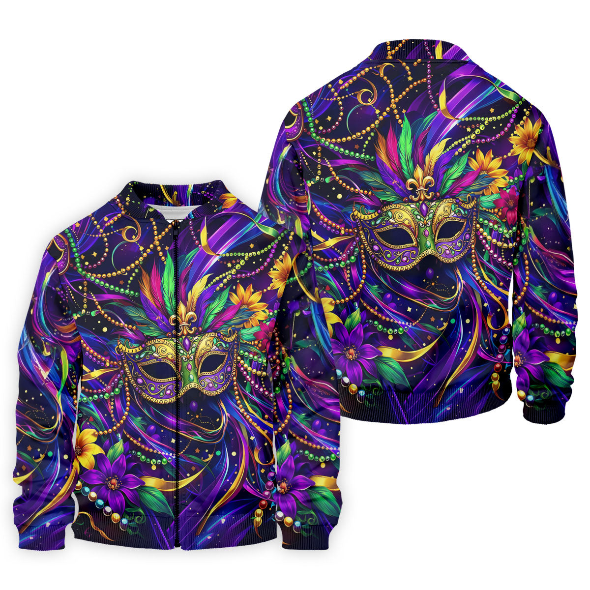 Mardi Gras Beads Ribbons Feather Masquerade Mask Print Golf Shirt, Golf Polo Shirtlf Tops For Men