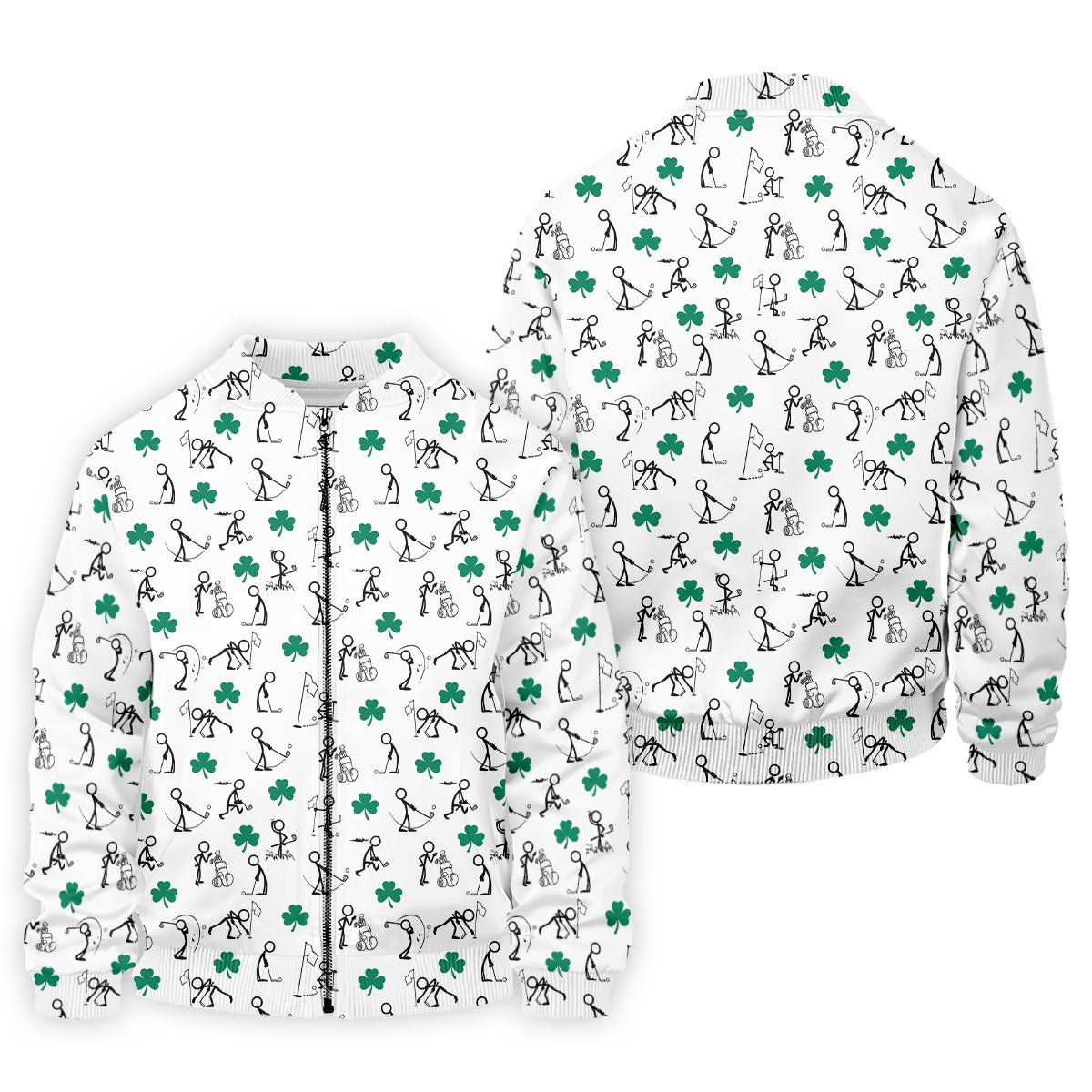 Stick Figure Golf Pose St Patrick's Day Shamrock White Golf Shirt, Polo ShirtFor Men, Golf Shirts For Men