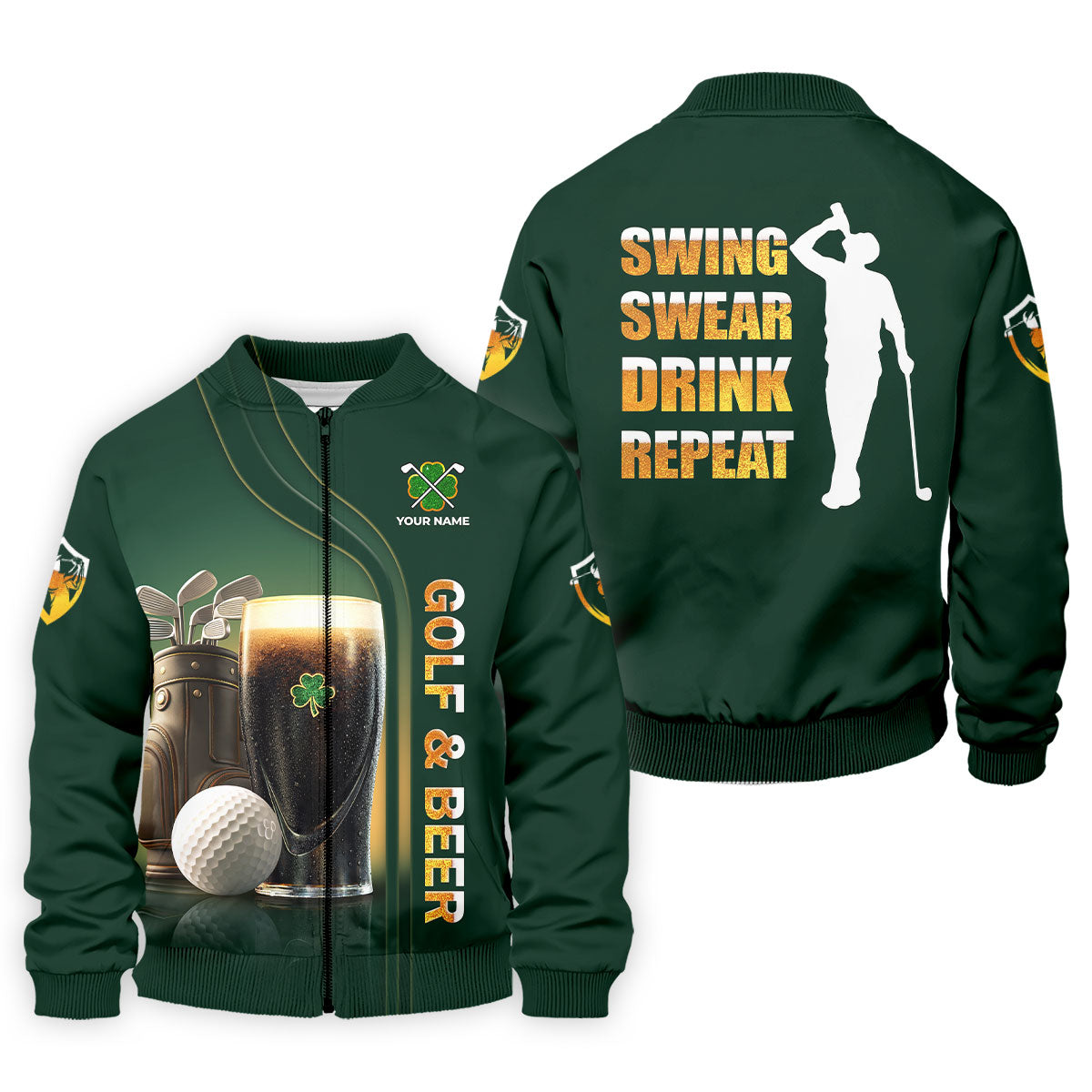 Swing Swear Drink Repeat Golf And Beer St Patrick's Day Green Golf Tops For Men, Golf Shirts For Men