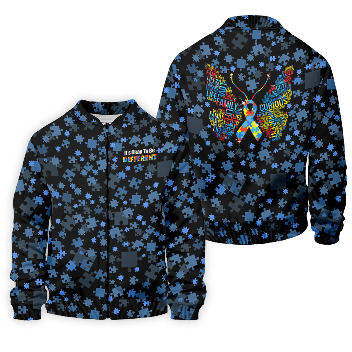 It's Okay To Be Different Autism Awareness Black And Blue Puzzle Pattern Golf Tops For Men, Polo ShirtFor Men