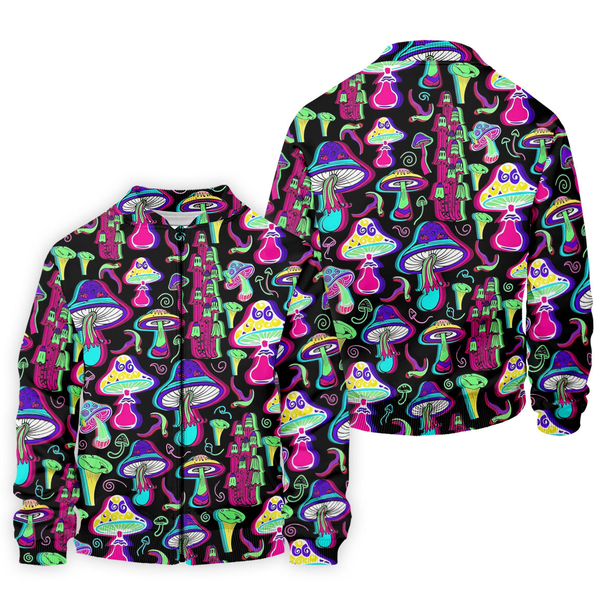 Black Neon Mushroom Pattern Golf Shirt, Mens Golf Polo, Golf Apparel For Men, Printed Golf Shirts